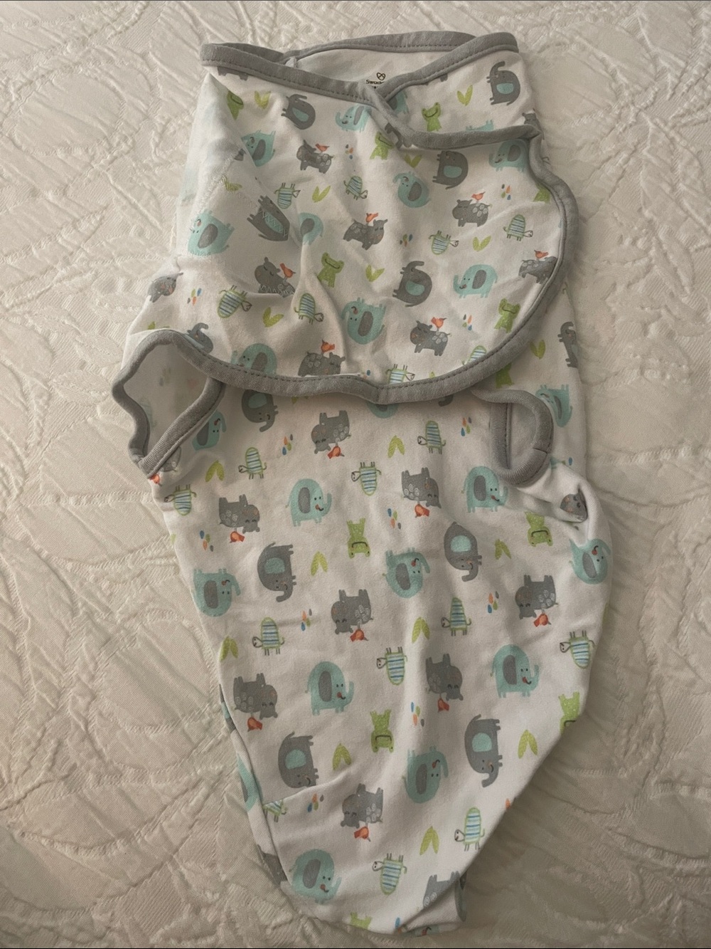 SwaddleMe White Swaddle with Gray, Teal, and Green Animal Print